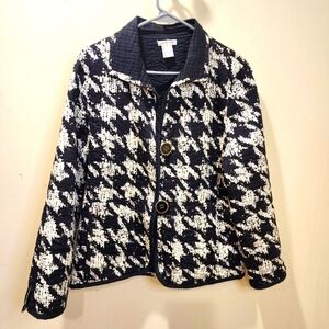 Patty Kim Women's Black and White Quilted  Houndstooth Jacket Size L